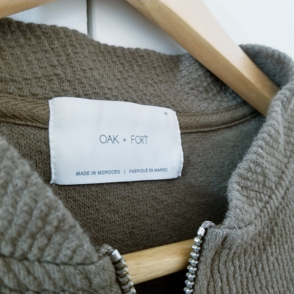 Oak + Fort | Olive Green Zip Sweater 100% Cotton Coat - Picture 2 of 6